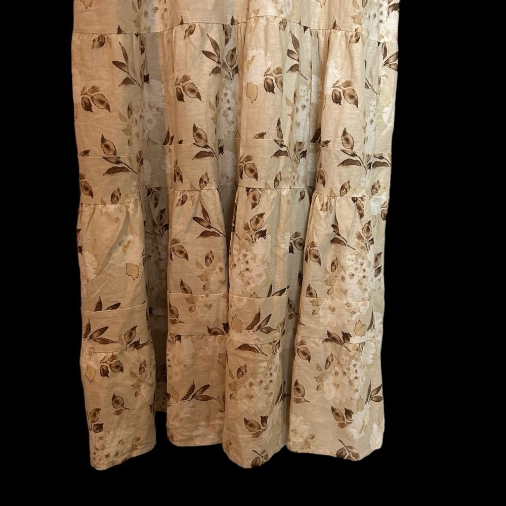 House of Harlow 1960 Cream and Brown Floral & Leaf Tiered Linen Blend Maxi Dress - Picture 8 of 16